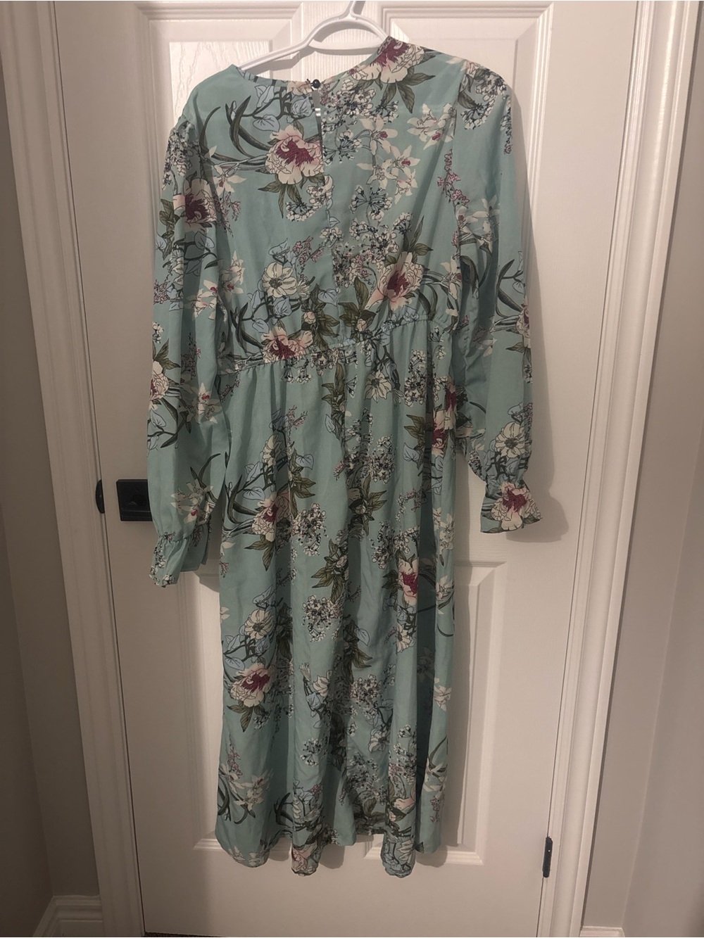 Floral Tie-Waist Maxi Dress in Light Aqua